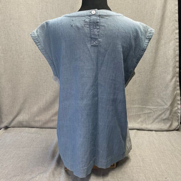 Lou & Grey Chambray Cap Sleeved Shirt Striped Cotton Women's Size Small - Picture 3 of 8